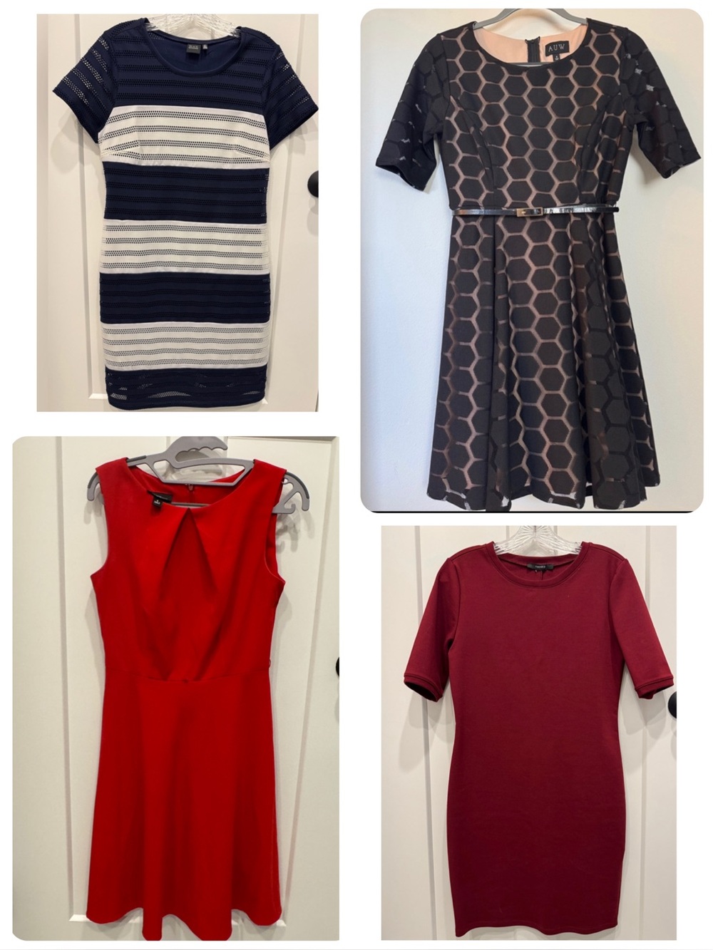 FOUR Cocktail / Wedding Guest Dresses - Black, Red, Burgundy, Navy/White Stripe